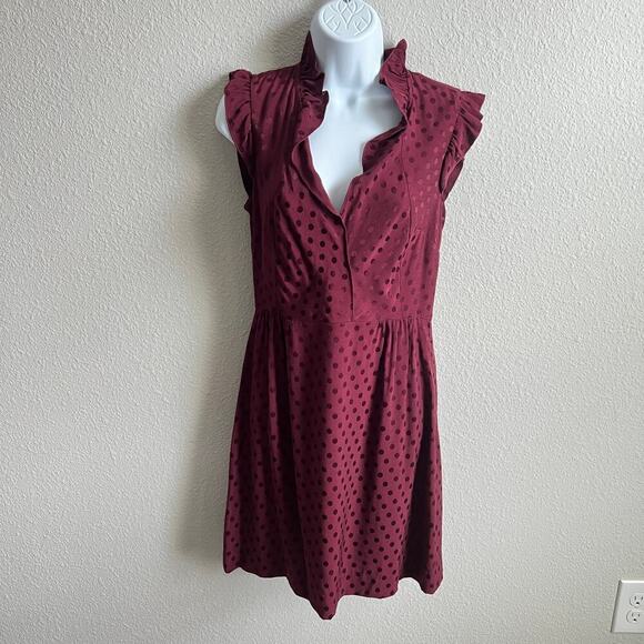 Sandro Dresses & Skirts - Sandro Jasmine Burgundy Polka Dot Dress Women's Small Ruffles Mini Fit & Flare